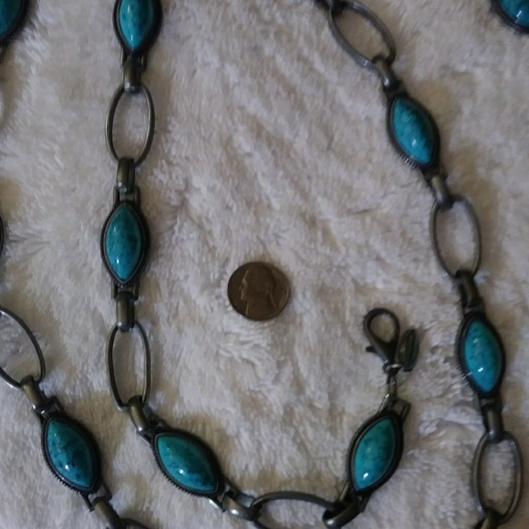 Nine West Gunmetal and Turquoise Belt/Necklace - Picture 3 of 8